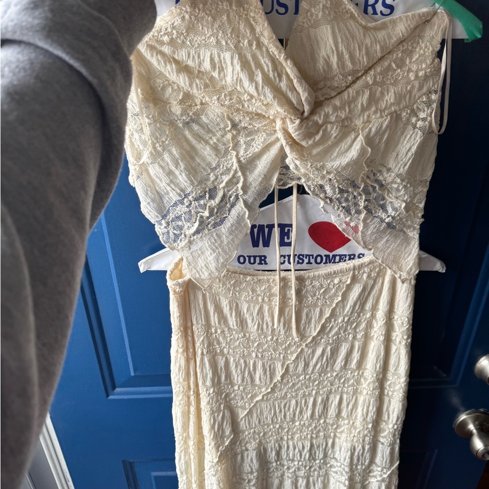 Bershka Cream Textured top and skirt